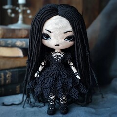 Nice halloween gothic girl witch doll crocheted made of yarn wool beautiful holiday picture handmade decor design art creative craft