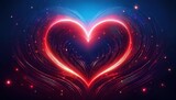 romantic love background - light glowing red heart on blue universe background