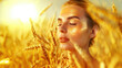 © Kanchanit - Natural Skin Care with Wheat Germ Oil Extract Surrounded by Wheat Stalks and a Vibrant Golden Field