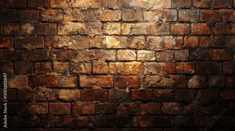 This image shows a rustic brick wall with aged textures and weathered ...
