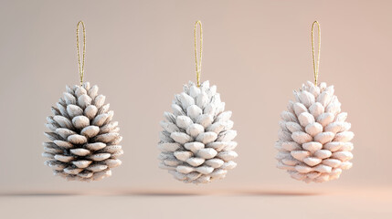 Wall Mural - Christmas background wallpaper decorations scenery. Frosted pinecone ornaments with festive ribbon