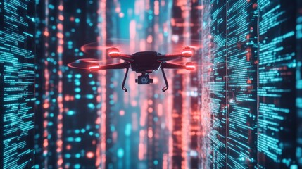 Drone Surveillance Amidst Digital Code Walls