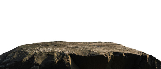 Wall Mural - Rock stone for a product display, Showing edit floor perspective with Close Middle Focus to the Natural Cliff rock detail Isolated on a white background, Clipping path