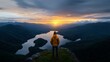 © tonpreecha - A person standing alone on a mountaintop at sunset, looking out with pride and confidence, embodying the message of self-worth despite challenges. Ultra-Realistic, Photo Realistic, highly detailed,