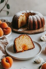 Wall Mural - Delicious bundt cake with fresh apricots on the table in a cozy setting