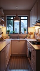 Wall Mural - Lofi anime kitchen soft lighting cozy ambiance warm homey feeling