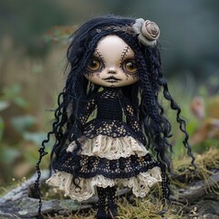 Nice halloween gothic girl witch doll crocheted made of yarn wool beautiful holiday picture handmade decor design art creative craft