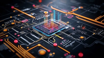 Fototapete - Vibrant and dynamic data patterns in a futuristic quantum computing environment highlighting the intricate workings and potential of quantum computing technology and its revolutionary qubits