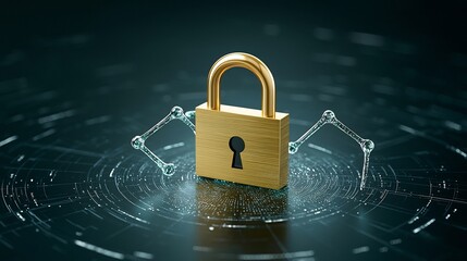 Leinwandbilder - Secure Digital Padlock with Quantum Data Streams Emphasizing Encrypted Information for Cybersecurity and Future Technology Concepts