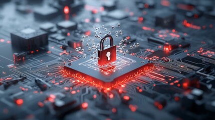 Leinwandbilder - Quantum Particles Forming Around a Digital Lock Symbolizing the Concept of Data Security and Encryption in Advanced Quantum Computing Networks and Infrastructure
