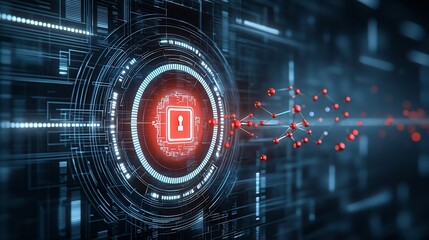 Leinwandbilder - Quantum Particles Forming Around a Digital Lock to Represent the Concept of Secure Data Transmission and Protection in Futuristic Quantum Networks