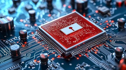 Leinwandbilder - Highly detailed quantum computer chip with encryption key and data flow highlighting the advanced applications of quantum technology for secure communication and data protection