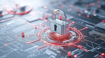 Leinwandbilder - Digital Lock Overlay on Quantum Computing Background Showcasing the Synergy of Quantum Technology and Cryptographic Solutions for Secure Data Protection
