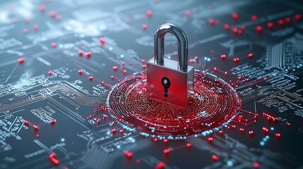 Leinwandbilder - Digital lock overlay on a quantum computing background showcasing the synergy between quantum technology and cryptography for advanced data security and protection