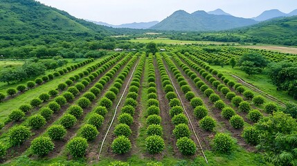 Leinwandbilder - Aerial perspective showcasing a reforested landscape with rows of newly planted seedlings representing a symbol of hope and commitment to forest recovery and environmental sustainability