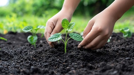 Leinwandbilder - Hands gently planting a young sapling into the soil