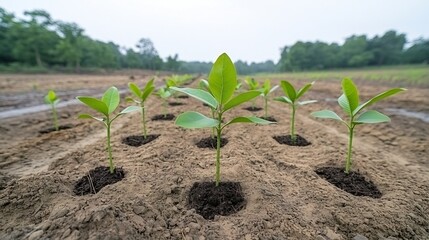 Leinwandbilder - Newly Planted Saplings and Seedlings in a Previously Deforested Area Demonstrating the Dedication to Habitat and Environmental Conservation