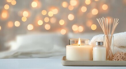 Poster - Relaxing atmosphere with scented candles and decorative elements on a cozy surface