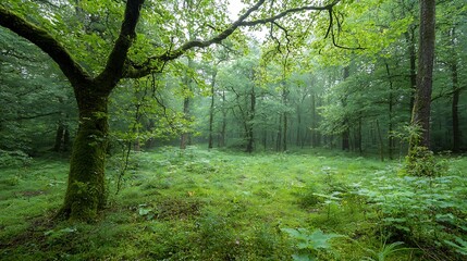 Poster - Lush verdant forest scene showcasing the complexity and diversity of a natural ecosystem with a variety of plants vines and moss covered trees creating an intricately tangled and detailed landscape