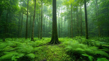 Leinwandbilder - Lush and Diverse Forest Canopy Filled with Different Tree Species and Abundant Greenery Highlighting the Ecological Richness and Biodiversity of the Natural Environment
