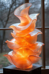 Aufkleber - A flowing composition of orange glass petals overlapping elegantly, creating a luminous abstract form,