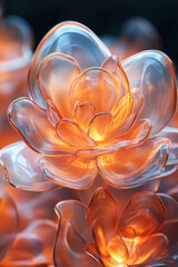 Aufkleber - A modern interpretation of orange glass petals, forming an abstract organic sculpture with glowing edges,