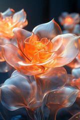 Aufkleber - A modern interpretation of orange glass petals, forming an abstract organic sculpture with glowing edges,