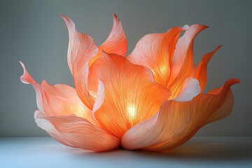 Aufkleber - A radiant orange petal sculpture glowing softly, placed against a muted pastel background for contrast,