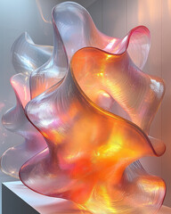 Aufkleber - A flowing wave of gradient glass curves, blending vibrant and pastel tones in an ethereal design,