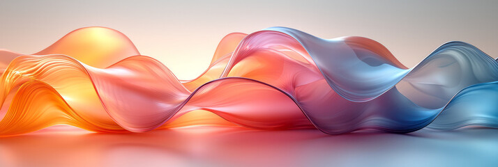 Poster - A cluster of intertwining gradient glass curves, exuding a luminous and tranquil vibe in soft focus,