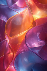 Aufkleber - An artistic depiction of layered glass curves in radiant gradient hues, softly blurred for a modern look,