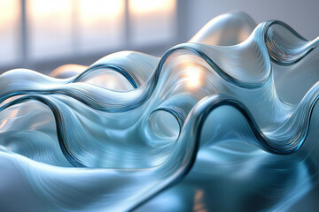 Aufkleber - Fluid, overlapping glass curves in gradient tones, radiating light and blurred softly for a serene effect,