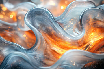 Aufkleber - Fluid, overlapping glass curves in gradient tones, radiating light and blurred softly for a serene effect,
