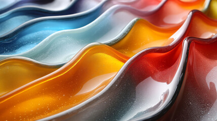 Aufkleber - A dynamic arrangement of glass waves in bright colors, forming an abstract, vibrant composition,