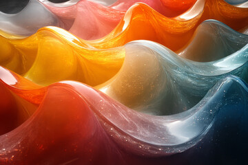 Aufkleber - A striking composition of colorful glass waves, intertwined to form a cohesive and radiant sculpture,
