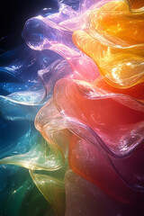 Poster - An artistic interpretation of fluid glass waves in vivid colors, with a focus on transparency and reflections,