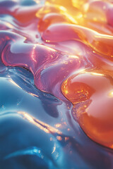 Aufkleber - An artistic interpretation of fluid glass waves in vivid colors, with a focus on transparency and reflections,