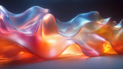 Aufkleber - A futuristic sculpture of multicolored glass waves, gently curving and glowing with soft highlights,