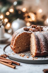 Canvas Print - Festive gingerbread loaf with spices and decorations for holiday gatherings