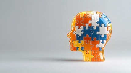 Aufkleber - Glowing puzzle piece seamlessly integrated into the silhouette of a human head symbolizing the importance of mental health awareness and the interconnectedness of the mind body and overall well being
