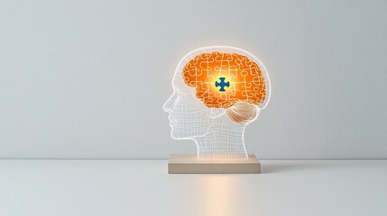 Aufkleber - A brightly lit human head with a glowing puzzle piece at the center symbolizing mental health awareness and the connections between the mind cognition and overall well being