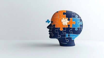 Poster - Conceptual image of a glowing silhouette of a human head with a puzzle piece element emphasizing the importance of mental health awareness and the challenges associated with it