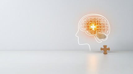 Aufkleber - Glowing human head outline with a radiant puzzle piece symbolizing the connection between mental health and awareness