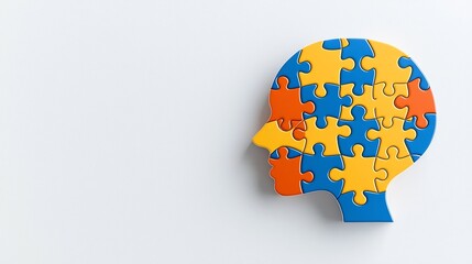 Poster - Vibrant Glowing Puzzle Piece Integrated into the Shape of a Human Head Symbolizing the Challenges and Complexities of Mental Health and Wellness  Conceptual Representing the of the Mind Emotions