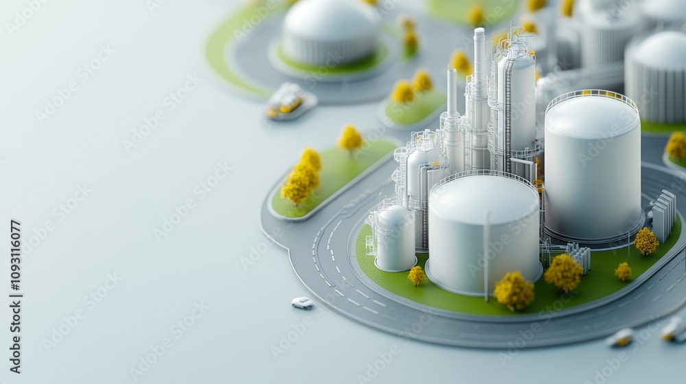 Gas storage facility model overview industrial zone 3d visualization ...