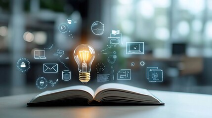 Poster - Luminous Future of Education Floating Symbols of Digital Degrees and Online Learning in a Dreamy Futuristic Ambiance