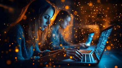 Photo- Woman Programming on Laptop, Network Connection Visualization