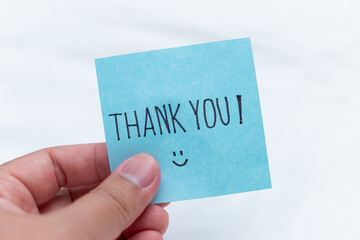 Poster - Thank you note delivery office setting personal gesture bright environment close-up view business gratitude concept