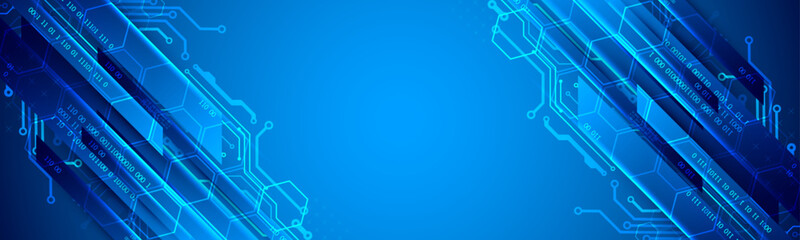 Leinwandbilder - Abstract technological illustration with neon lights on a dark blue gradient background. This vector was hand drawn.