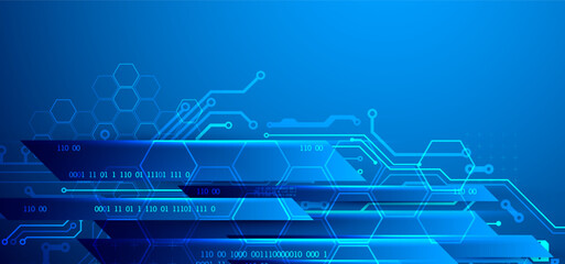 Leinwandbilder - Abstract technological illustration with neon lights on a dark blue gradient background. This vector was hand drawn.